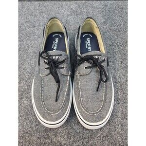 Sperry Top Siders Preppy Gray Black Canvas Boat Shoes Men's Sz  11.5 Memory Foam